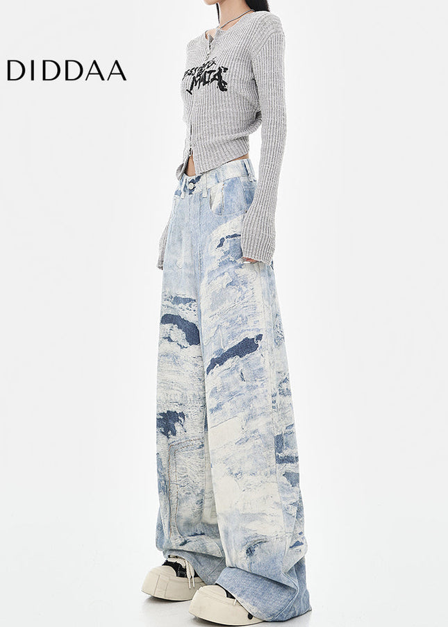 Blue Tie-Dye High-Waisted Wide-Leg Jeans for Women - Women’s Jeans