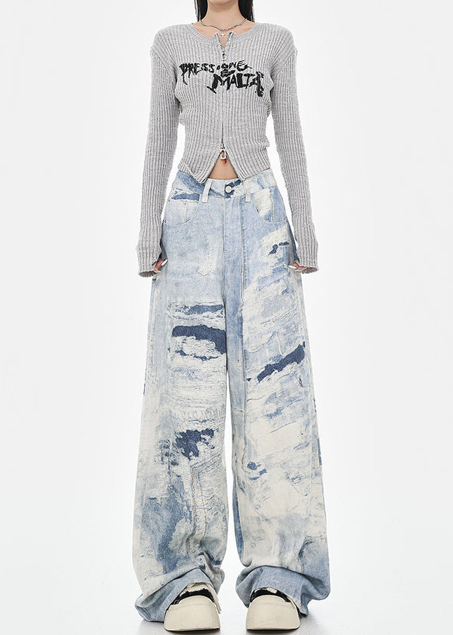 Blue Tie-Dye High-Waisted Wide-Leg Jeans for Women - Women’s Jeans