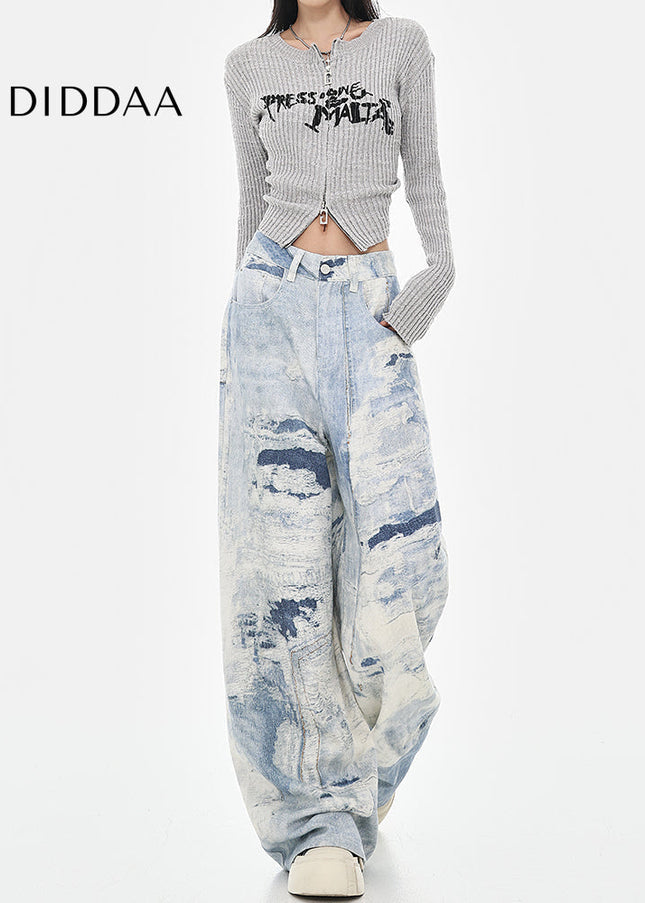 Blue Tie-Dye High-Waisted Wide-Leg Jeans for Women - Women’s Jeans