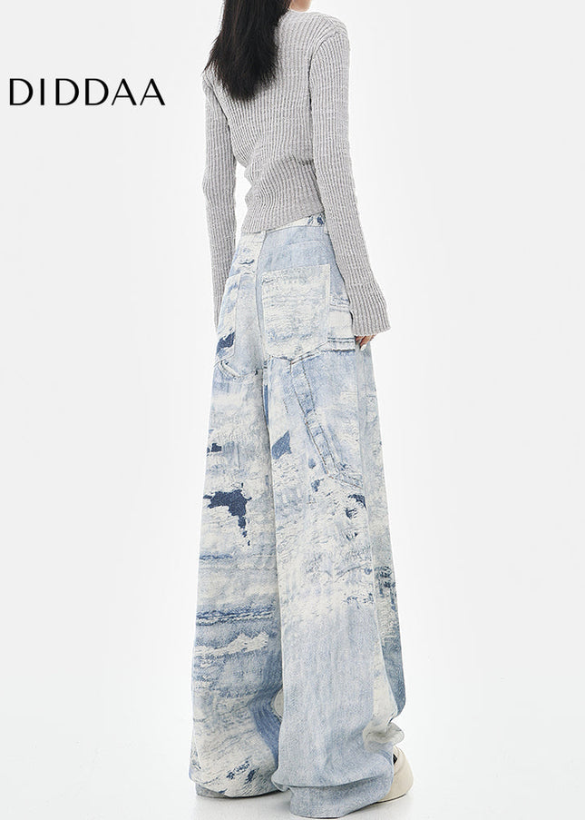 Blue Tie-Dye High-Waisted Wide-Leg Jeans for Women - Women’s Jeans