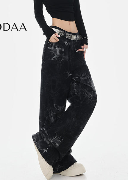 Blue Tie-Dye High-Waisted Wide-Leg Jeans - S / Black - Women’s Jeans