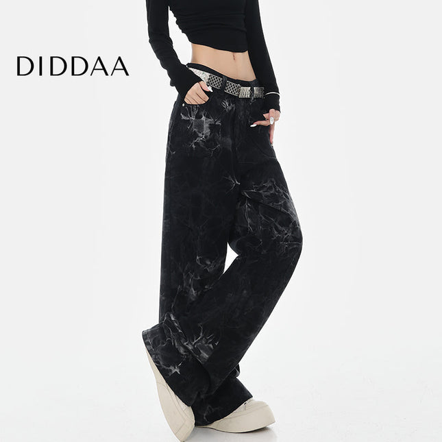 Blue Tie-Dye High-Waisted Wide-Leg Jeans - S / Black - Women’s Jeans