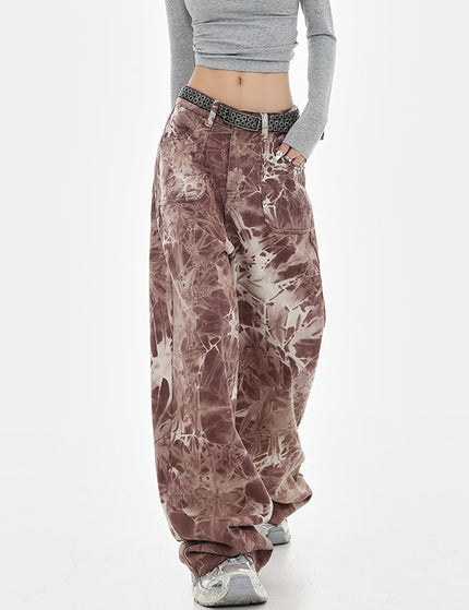Blue Tie-Dye High-Waisted Wide-Leg Jeans - S / Brown - Women’s Jeans