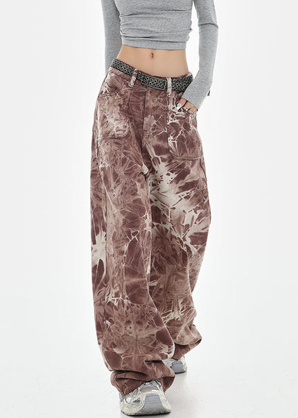 Blue Tie-Dye High-Waisted Wide-Leg Jeans - S / Brown - Women’s Jeans