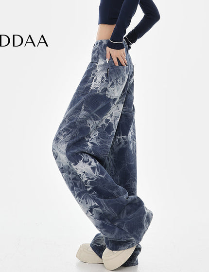 Blue Tie-Dye High-Waisted Wide-Leg Jeans - S / Dark Blue - Women’s Jeans
