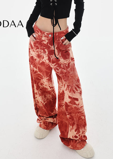 Blue Tie-Dye High-Waisted Wide-Leg Jeans - S / Red - Women’s Jeans
