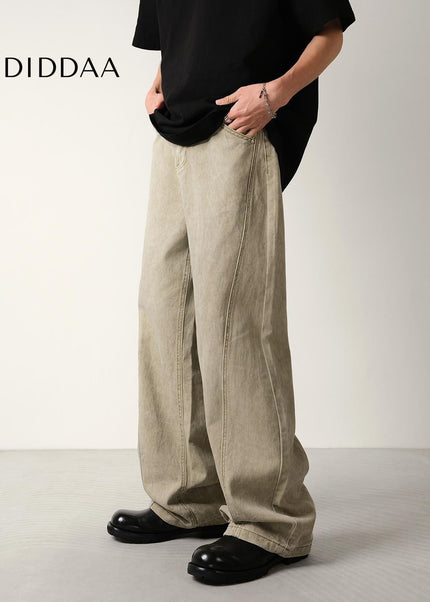 Blue Tie-Dye Loose Straight-Leg Mop Jeans for All - Men’s Jeans