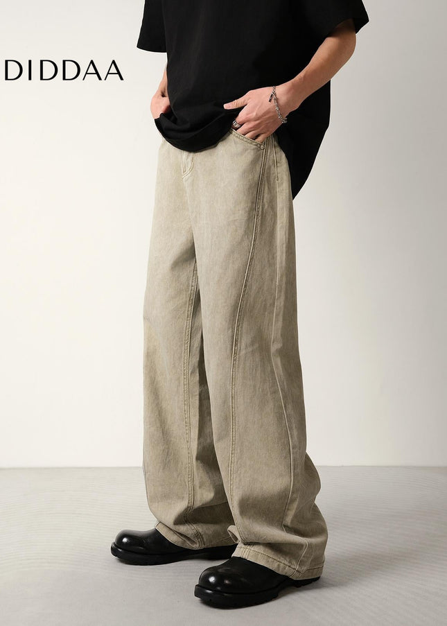 Blue Tie-Dye Loose Straight-Leg Mop Jeans for All - Men’s Jeans