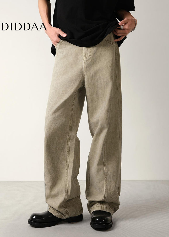 Blue Tie-Dye Loose Straight-Leg Mop Jeans for All - Men’s Jeans