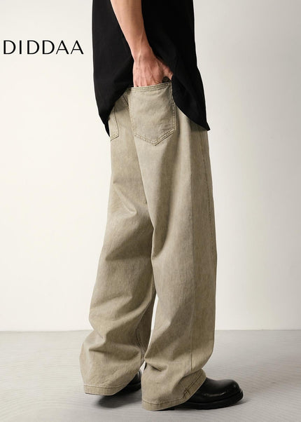 Blue Tie-Dye Loose Straight-Leg Mop Jeans for All - Men’s Jeans