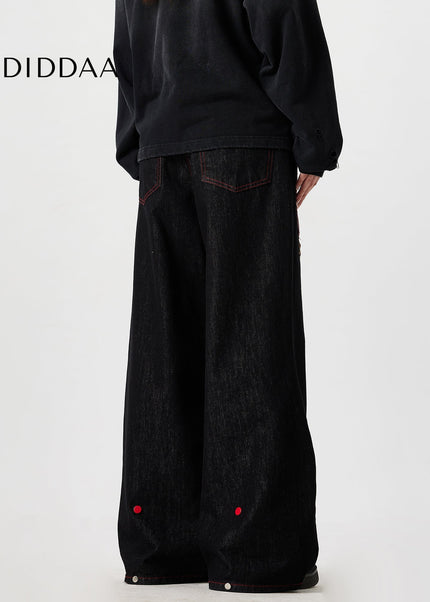 Blue Trendy Patchwork Denim Wide Leg Jeans - Men’s Jeans