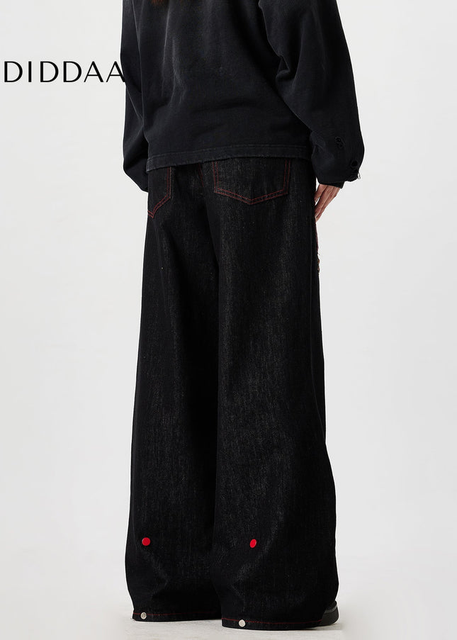 Blue Trendy Patchwork Denim Wide Leg Jeans - Men’s Jeans