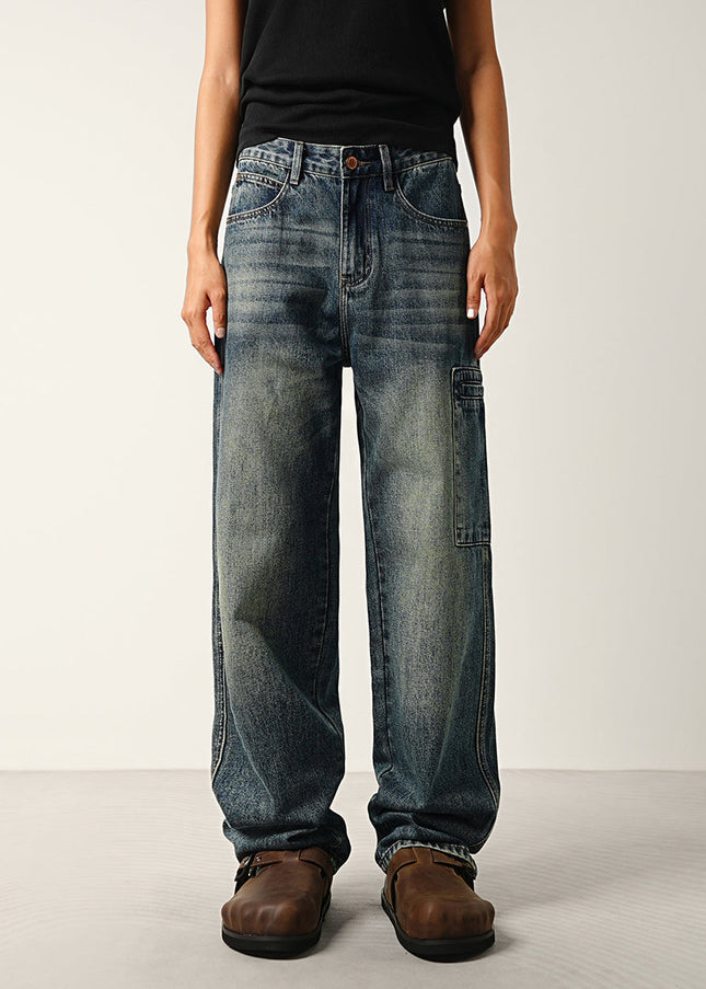 Blue Trendy Wash Retro Workwear Jeans for All - 28 / Dark Blue - Men’s Jeans