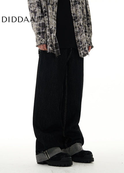 Blue Turned-Up High Street Straight Jeans - Women’s Jeans