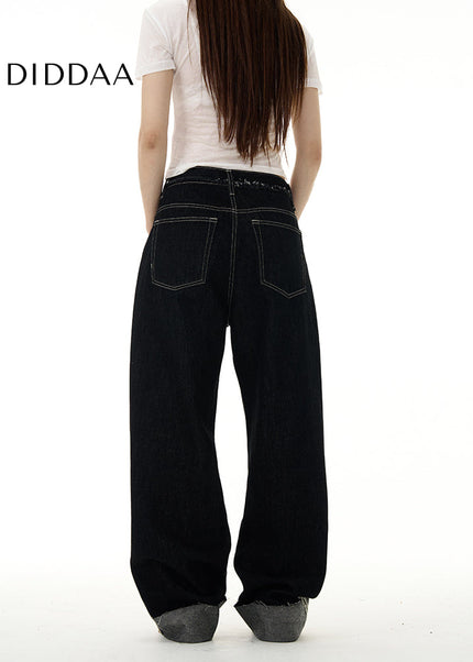 Blue Turned-Up High Street Straight Jeans - Women’s Jeans