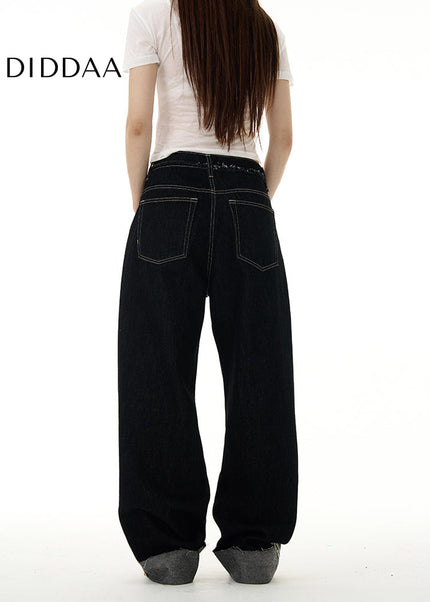 Blue Turned-Up High Street Straight Jeans - Women’s Jeans