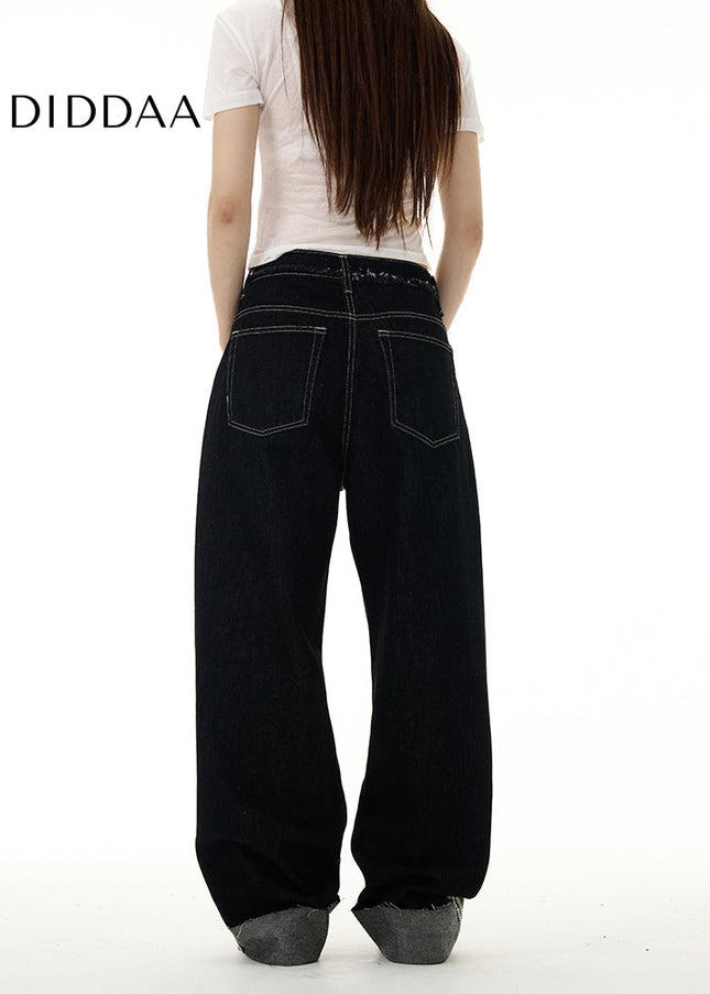 Blue Turned-Up High Street Straight Jeans - Women’s Jeans