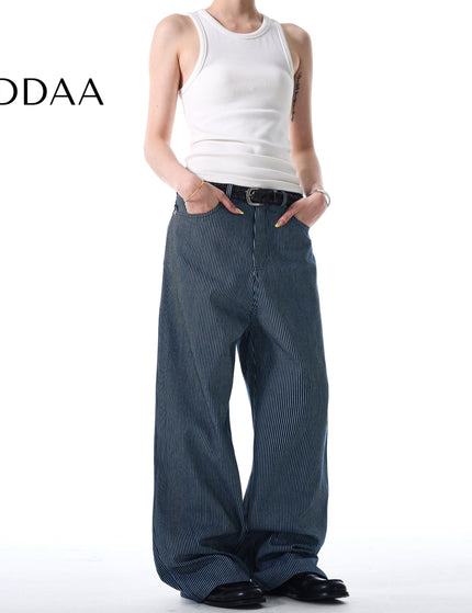 Blue Vertical Stripe Loose Wide Leg Casual Jeans - S / Dark Blue - Men’s Jeans
