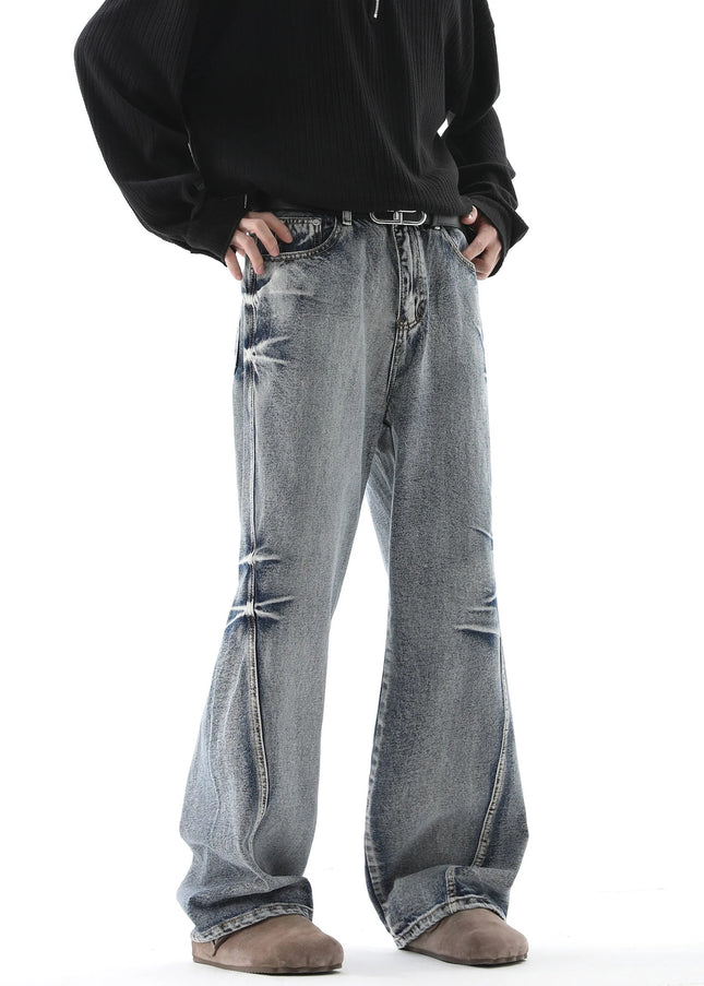 Blue Vintage Distressed Bootcut Jeans Men’s Autumn Pants - Men’s Jeans