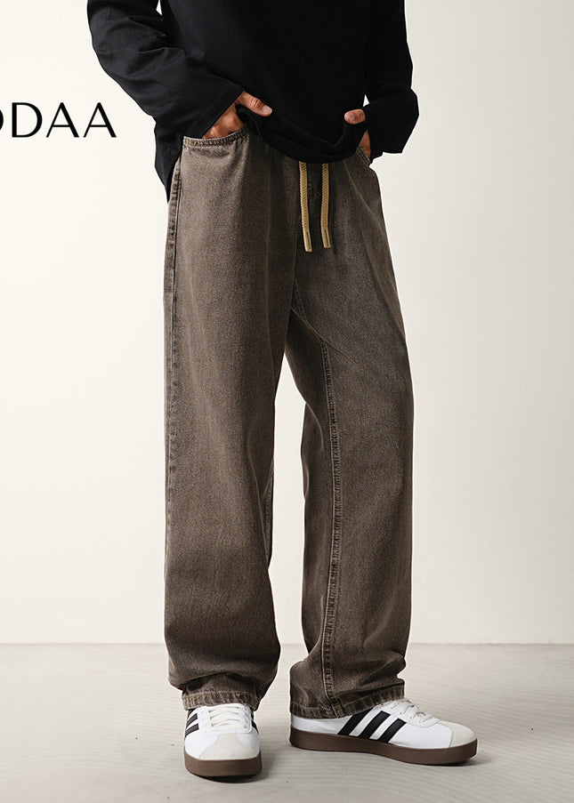 Blue Vintage Distressed Casual Jeans with Drawstring Waist - M / Brown - Men’s Jeans
