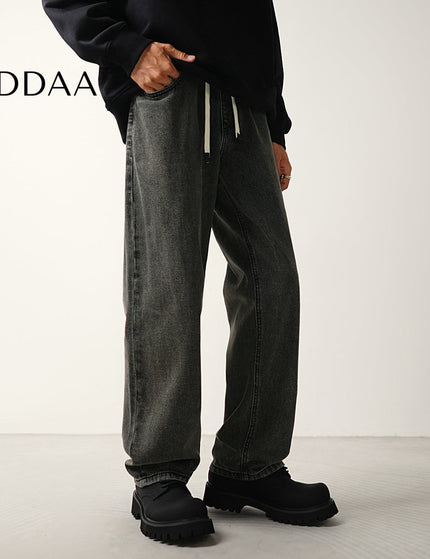 Blue Vintage Distressed Casual Jeans with Drawstring Waist - M / Grey - Men’s Jeans