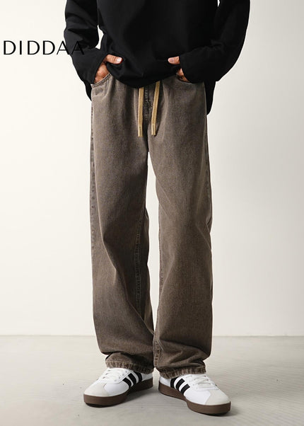 Blue Vintage Distressed Casual Jeans with Drawstring Waist - Men’s Jeans