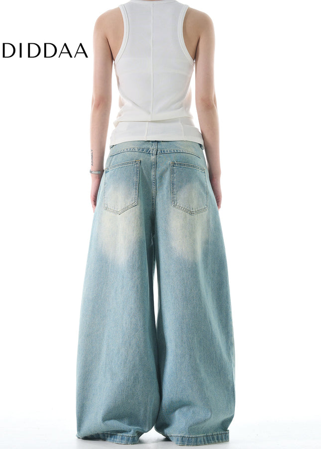 Blue Vintage Distressed Loose-fit Jeans for Men and Women - Men’s Jeans