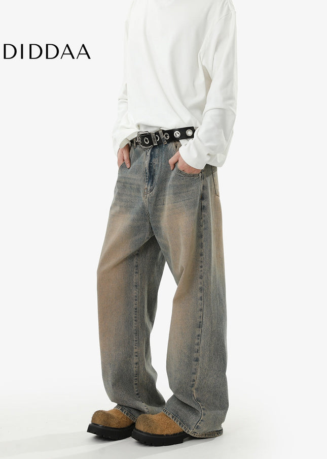 Blue Vintage Distressed Loose Straight Jeans Casual Pants - Men’s Jeans