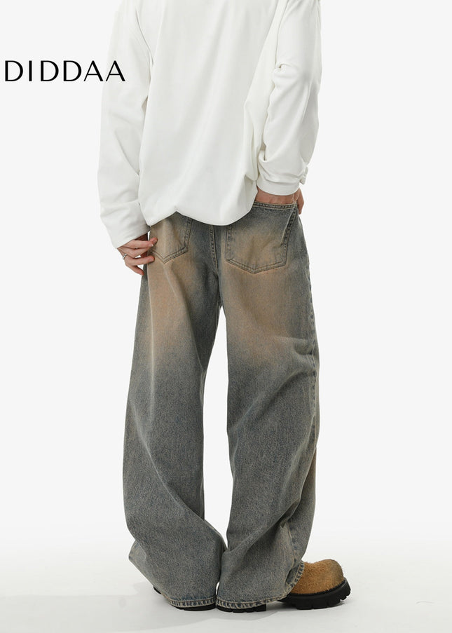 Blue Vintage Distressed Loose Straight Jeans Casual Pants - Men’s Jeans