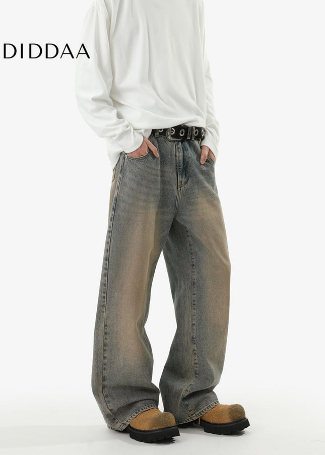 Blue Vintage Distressed Loose Straight Jeans Casual Pants - Men’s Jeans