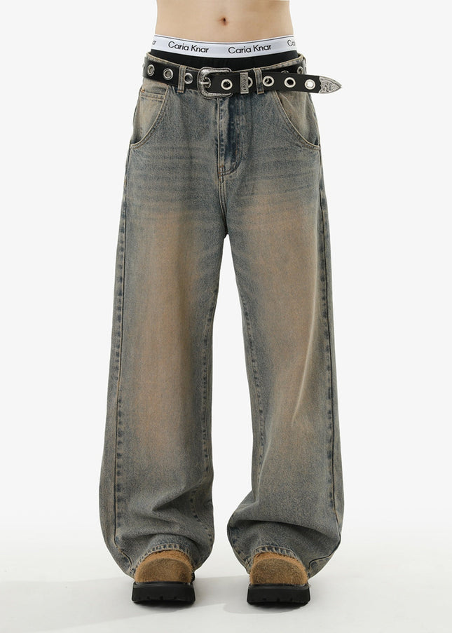Blue Vintage Distressed Loose Straight Jeans Casual Pants - Men’s Jeans