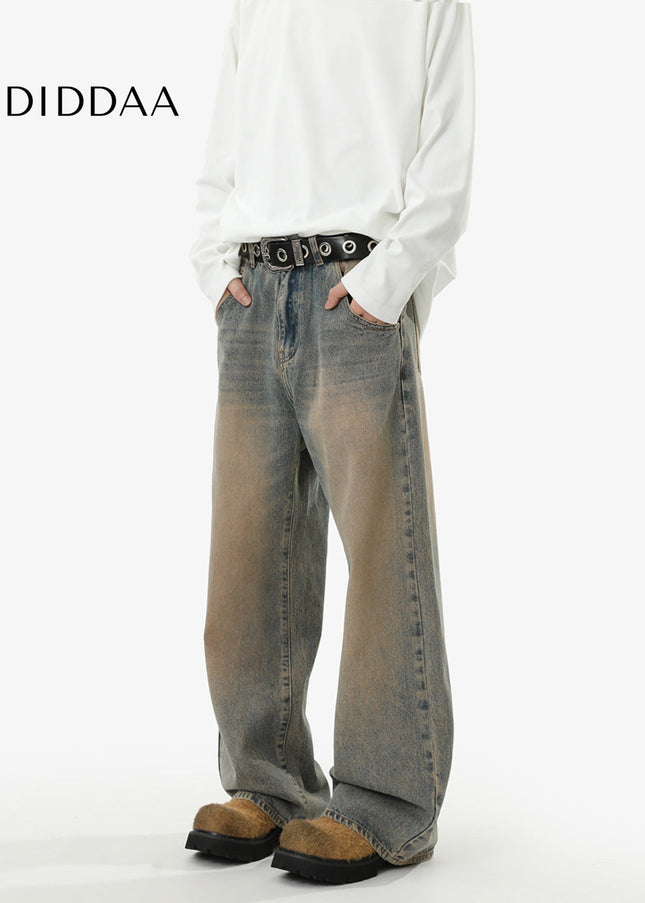 Blue Vintage Distressed Loose Straight Jeans Casual Pants - Men’s Jeans