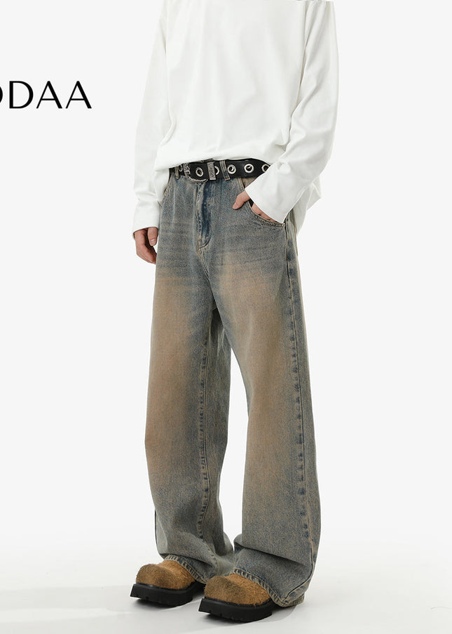 Blue Vintage Distressed Loose Straight Jeans Casual Pants - S / Vintage Blue - Men’s Jeans