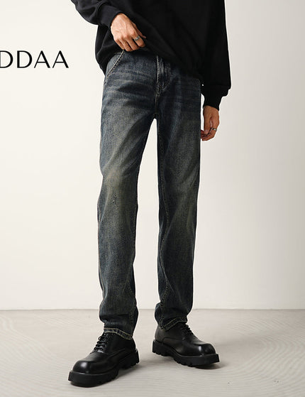 Blue Vintage Distressed Loose Tapered Stretch Jeans - 28 / Dark Blue - Men’s Jeans