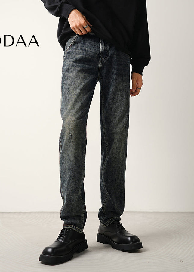 Blue Vintage Distressed Loose Tapered Stretch Jeans - 28 / Dark Blue - Men’s Jeans