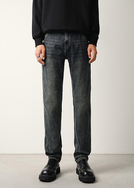 Blue Vintage Distressed Loose Tapered Stretch Jeans - Men’s Jeans