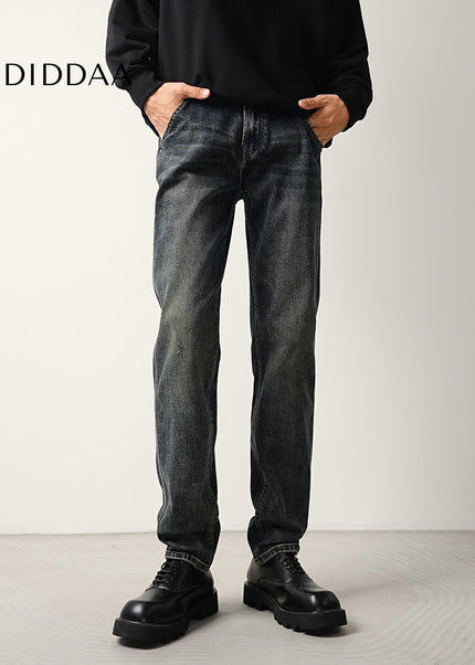 Blue Vintage Distressed Loose Tapered Stretch Jeans - Men’s Jeans