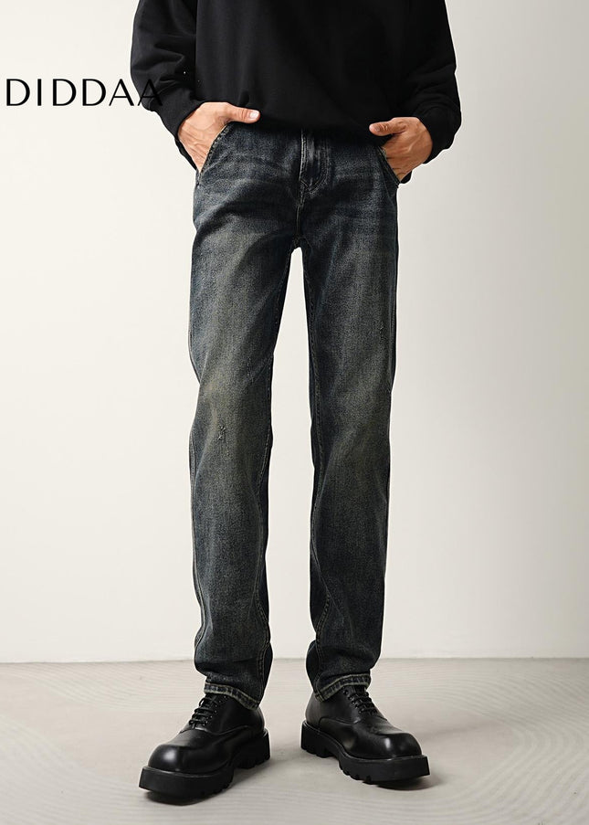 Blue Vintage Distressed Loose Tapered Stretch Jeans - Men’s Jeans