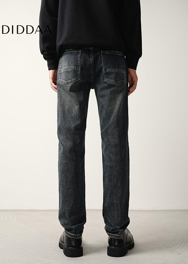 Blue Vintage Distressed Loose Tapered Stretch Jeans - Men’s Jeans