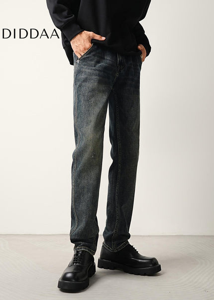 Blue Vintage Distressed Loose Tapered Stretch Jeans - Men’s Jeans