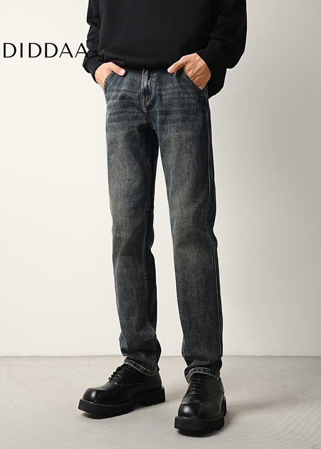 Blue Vintage Distressed Loose Tapered Stretch Jeans - Men’s Jeans