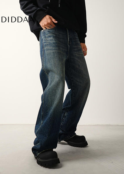 Blue Vintage Distressed Loose Wide-Leg Jeans - Men’s Jeans