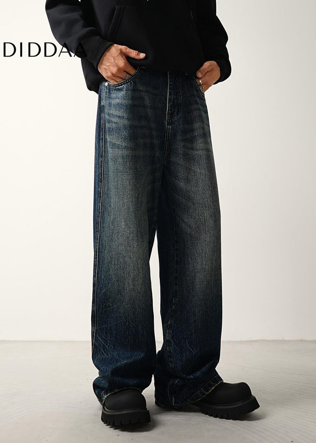 Blue Vintage Distressed Loose Wide-Leg Jeans - Men’s Jeans