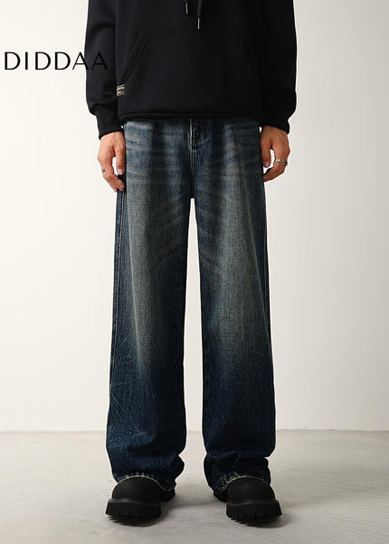Blue Vintage Distressed Loose Wide-Leg Jeans - Men’s Jeans