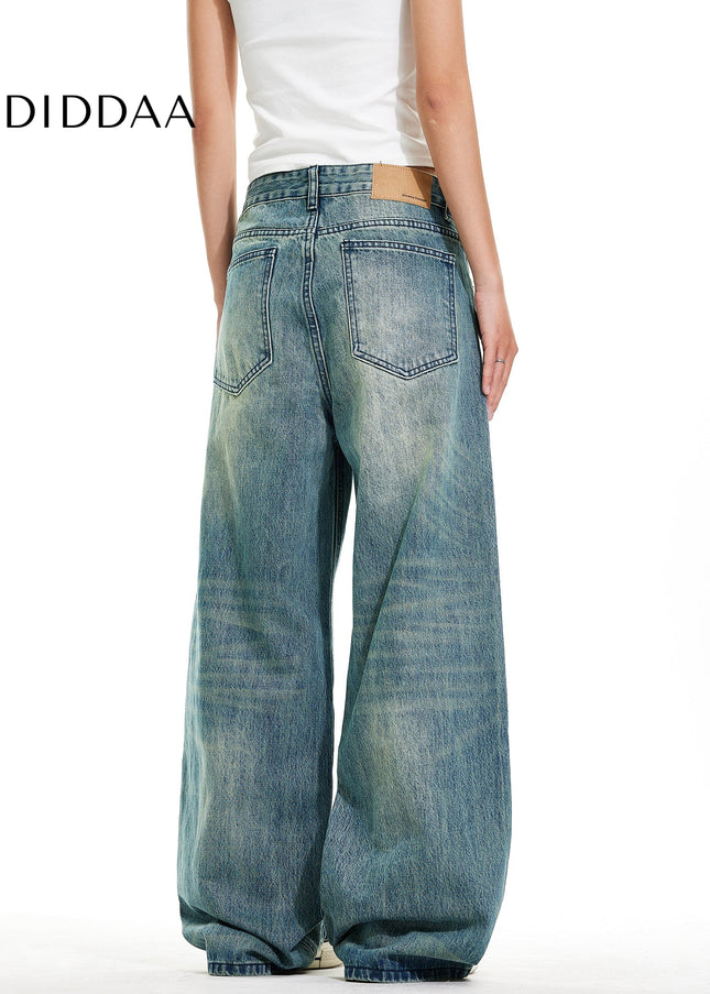 Blue Vintage Distressed Wide Leg Denim Pants - Men’s Jeans