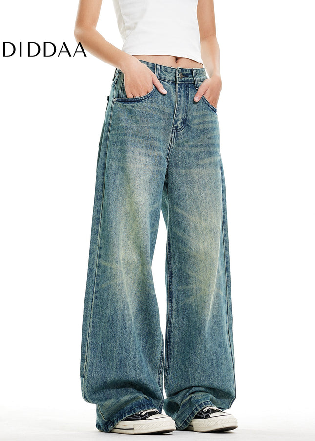 Blue Vintage Distressed Wide Leg Denim Pants - Men’s Jeans