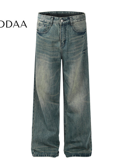 Blue Vintage Distressed Wide Leg Denim Pants - Mid Blue / S - Men’s Jeans
