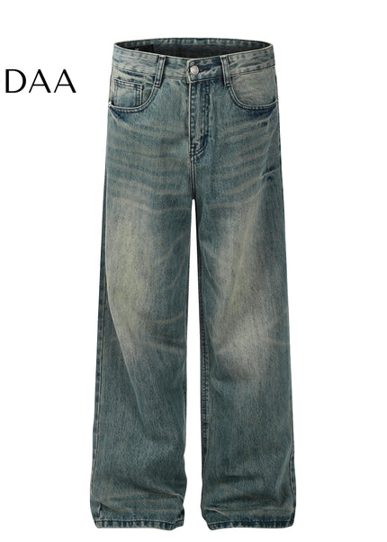Blue Vintage Distressed Wide Leg Denim Pants - Mid Blue / S - Men’s Jeans