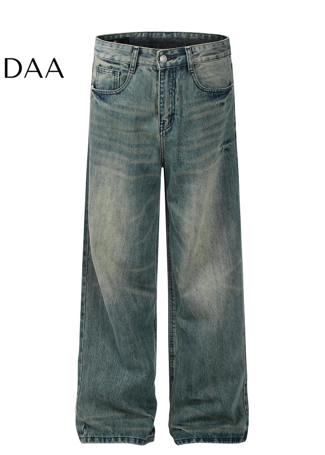 Blue Vintage Distressed Wide Leg Denim Pants - Mid Blue / S - Men’s Jeans