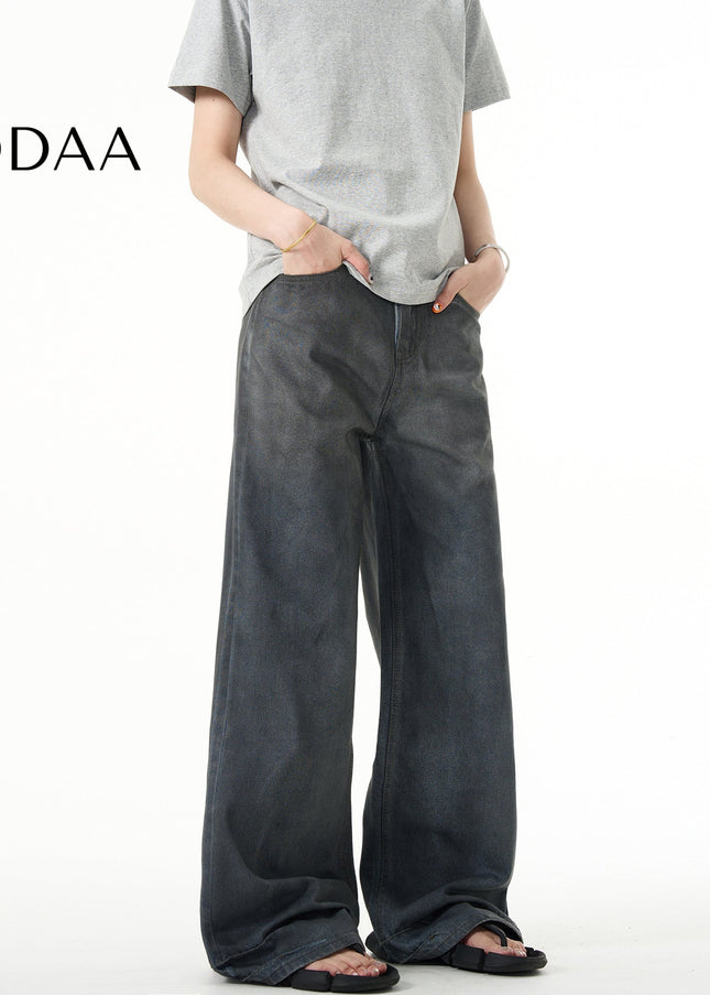 Blue Vintage Gradient Wash Loose Straight Jeans - Men’s Jeans